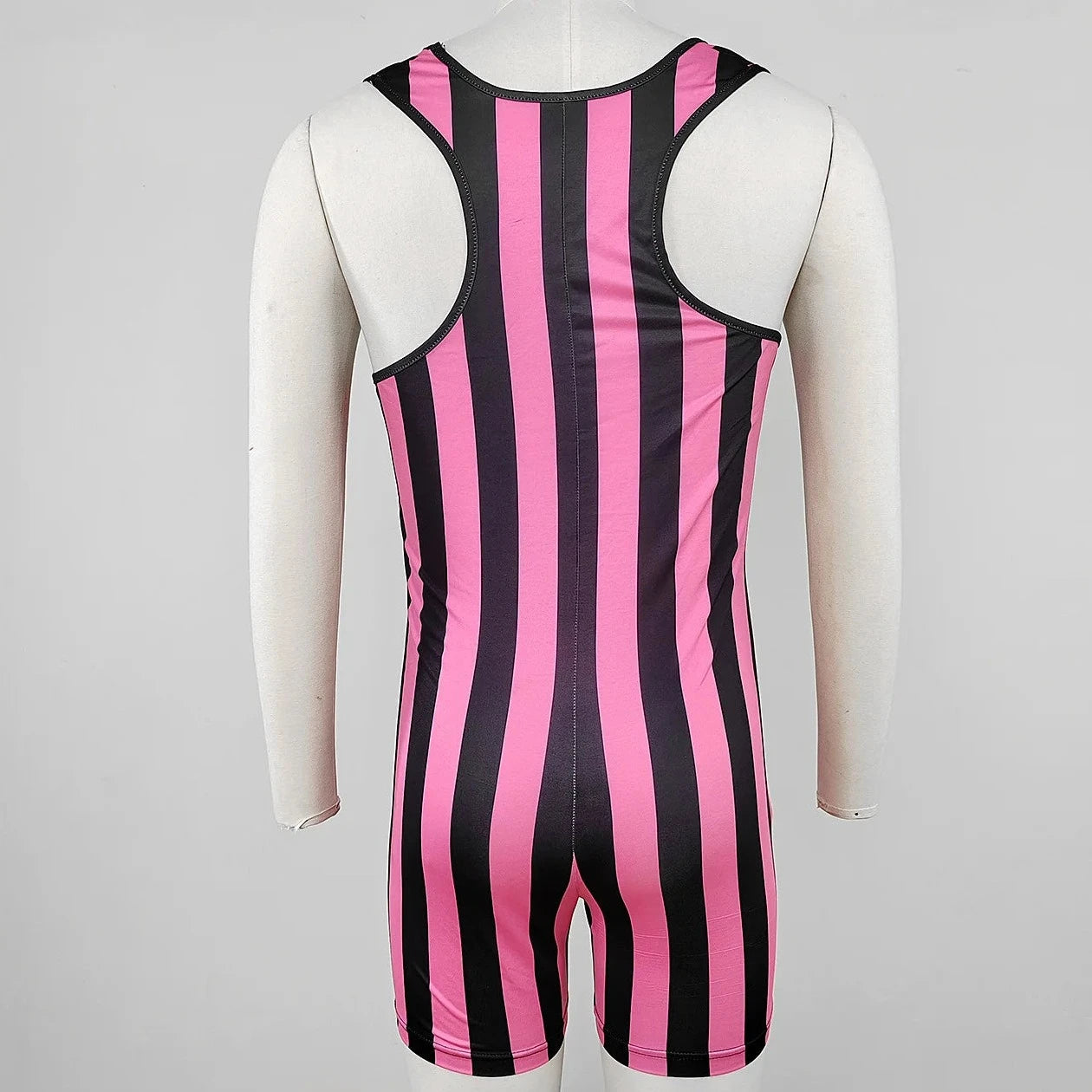 details of rose red Retro stripes U-Neck Romper Singlets - Men's Singlets, Bodysuits, Rompers & Jumpsuits - pridevoyageshop.com