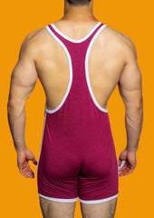 a sexy gay man in Burgundy DM Big Bad Boy Wrestling Singlet - Men's Singlets, Bodysuits, Rompers & Jumpsuits - pridevoyageshop.com