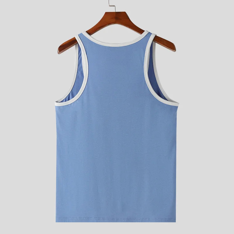 blue PecsShow Deep Scoop Neck Tank Top - pridevoyageshop.com - gay men’s gym tank tops, mesh tank tops and activewear