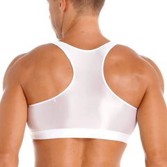 a sexy gay man in white Men's Sleevless Y Back Crop Top | Gay Crop Tops & Sports Wear - pridevoyageshop.com - gay crop tops, gay casual clothes and gay clothes store