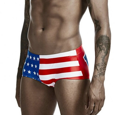 hot gay man in Gay Swimwear & Beachwear | American Flag Swim Trunks - pridevoyageshop.com - gay men’s underwear and swimwear