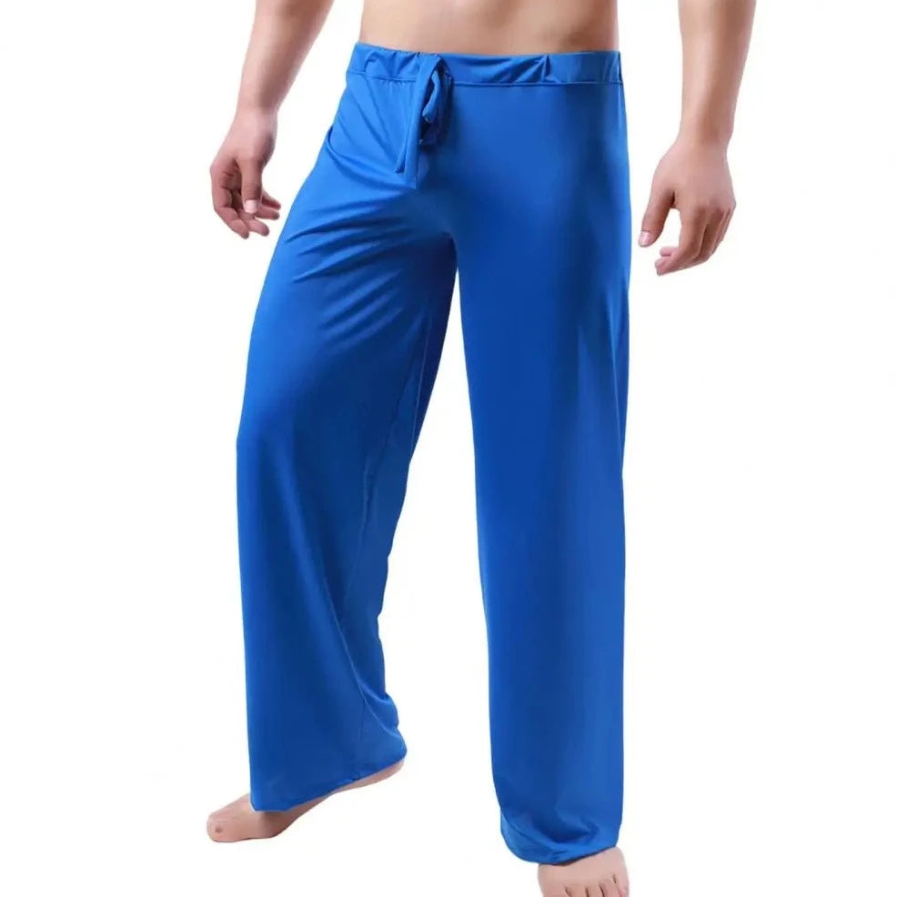 blue Men's Drawstring Silky Bell Bottom Sweats & Yoga Pants - pridevoyageshop.com - gay men’s underwear and swimwear