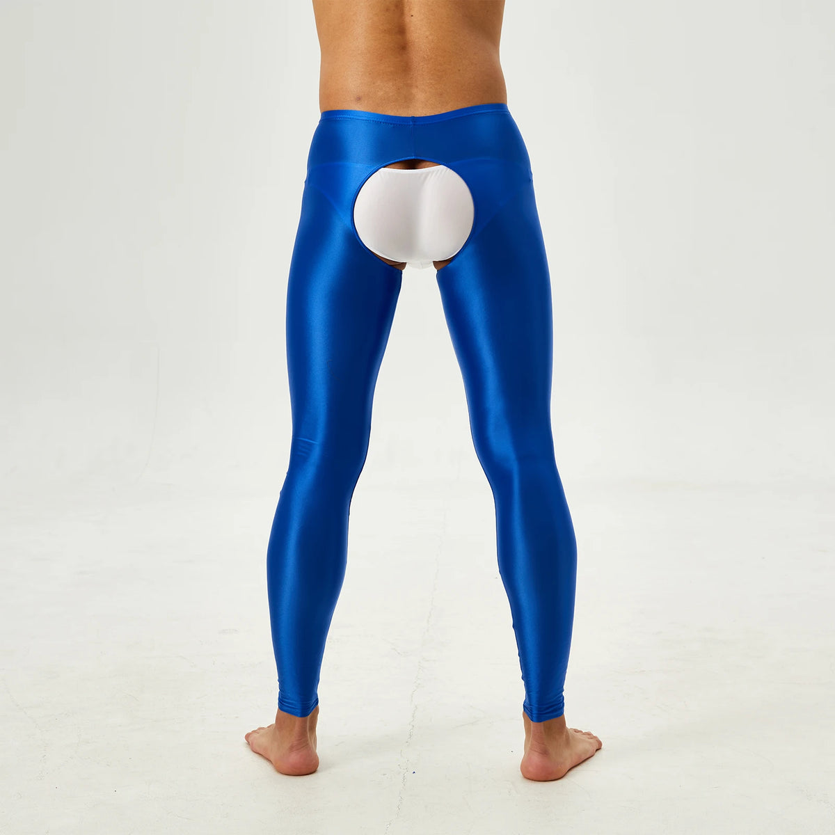 Tap Here Wet-Look Crotchless Leggings for Gay Men