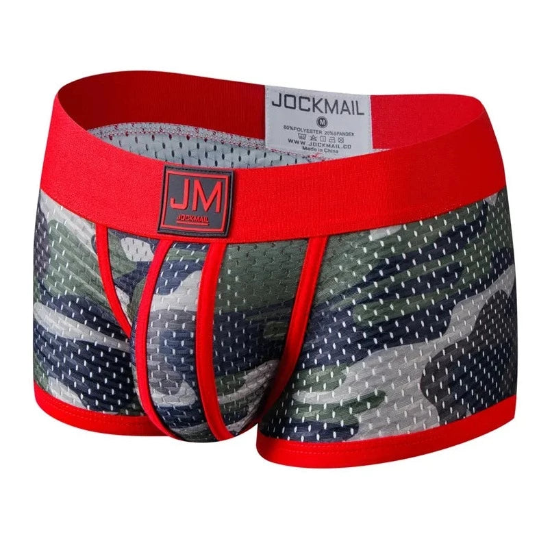 red Jockmail Camo Mesh Boxer Briefs - pridevoyageshop.com - gay men’s underwear and swimwear