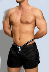 a hot gay man in Black Men's See-Thru Strap Shorts - Men's Activewear, gym short, sport shorts, running shorts- pridevoyageshop.com