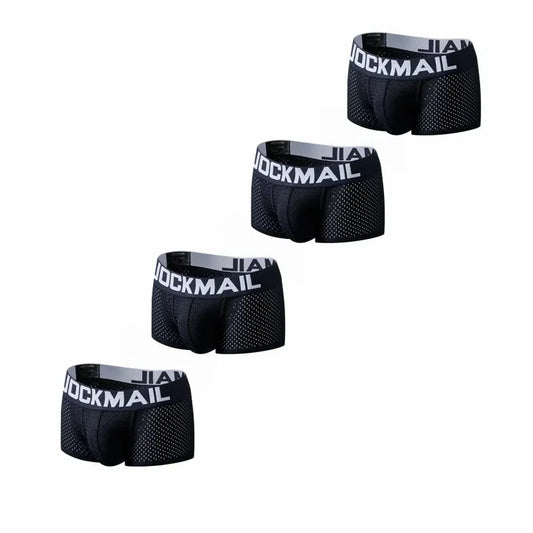 black Jockmail Men's Mesh Boxer Briefs 4-Pack - pridevoyageshop.com - gay men’s underwear and swimwear