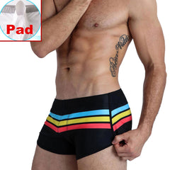 sexy gay man in black Gay Swimwear & Beachwear | Men's Pride Stripe Swim Trunks - pridevoyageshop.com - gay men’s underwear and swimwear