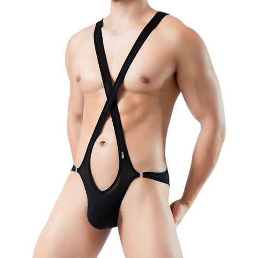 sexy gay man in black Gay Singlet and Bodysuit | Gay Men's X Cross Singlet - Men's Singlets, Bodysuits, Leotard & Unitard - pridevoyageshop.com