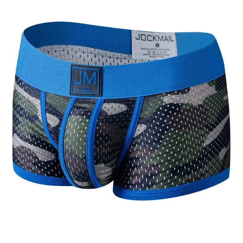 blue Jockmail Camo Mesh Boxer Briefs - pridevoyageshop.com - gay men’s underwear and swimwear