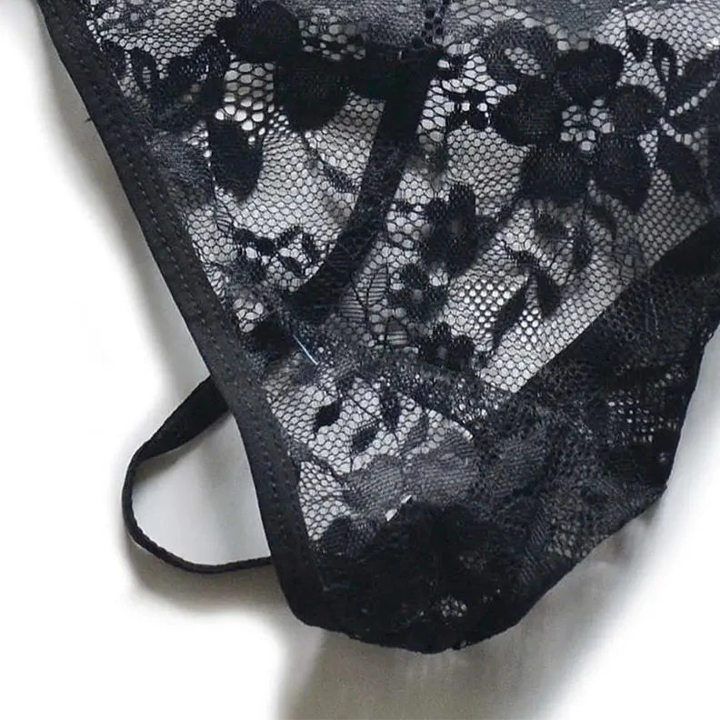 details of black Floral Shadow Lace Men’s Thongs - pridevoyageshop.com - gay men’s thongs, boxers, briefs and jockstraps