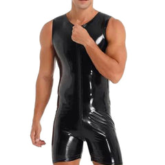 a sexy man in Glossy Zipper Singlet - Men's Singlets, Bodysuits, Rompers & Jumpsuits - pridevoyageshop.com