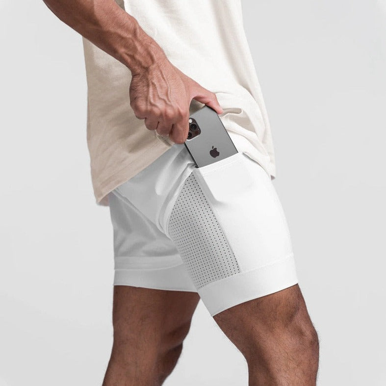 sexy gay man in white white Men's Built In Compression Workout Shorts | Gay Shorts - Men's Activewear, gym short, sport shorts, running shorts- pridevoyageshop.com