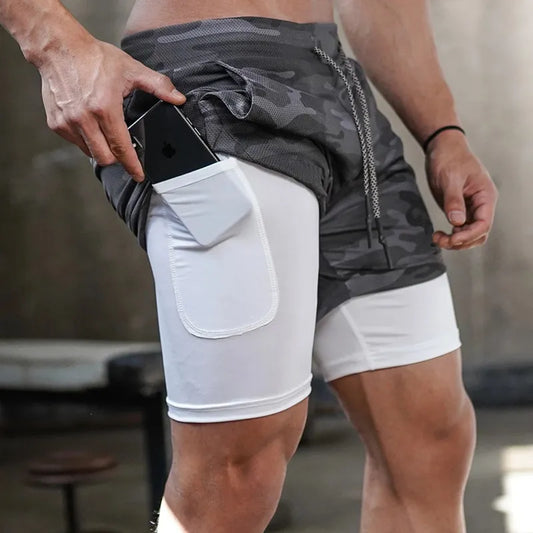 Men's Double Layered Hidden Pocket Workout Shorts
