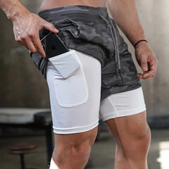 Men's Double Layered Hidden Pocket Workout Shorts