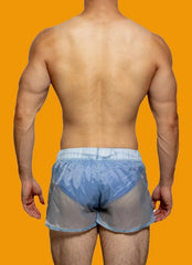 a hot gay man in Blue Men's See-Thru Strap Shorts - Men's Activewear, gym short, sport shorts, running shorts- pridevoyageshop.com