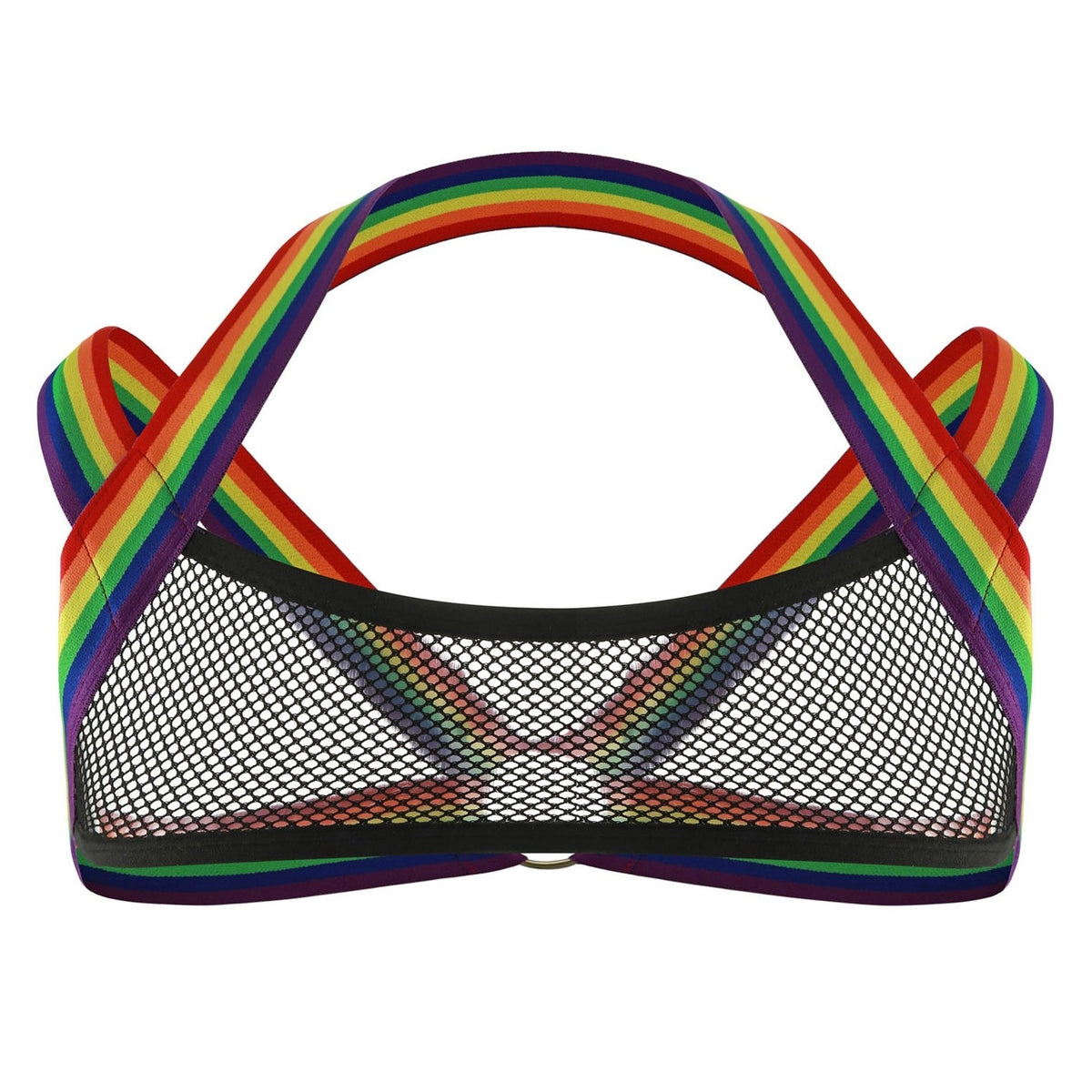 Black Rainbow Elastic Mesh Harness: Premium Men's Clubwear and Lingerie- pridevoyageshop.com - gay men’s harness, lingerie and fetish wear