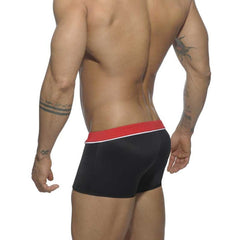 hot gay man in black Gay Swimwear | Men's Square Cut Racing Stripe Swim Trunks - pridevoyageshop.com - gay men’s underwear and swimwear