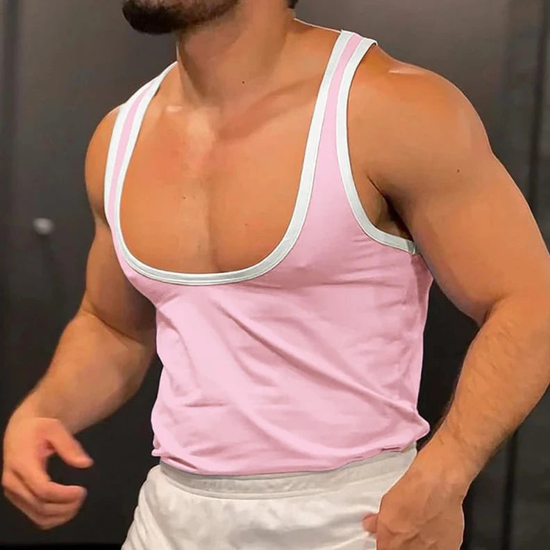 a hot gay man in pink PecsShow Deep Scoop Neck Tank Top - pridevoyageshop.com - gay men’s gym tank tops, mesh tank tops and activewear