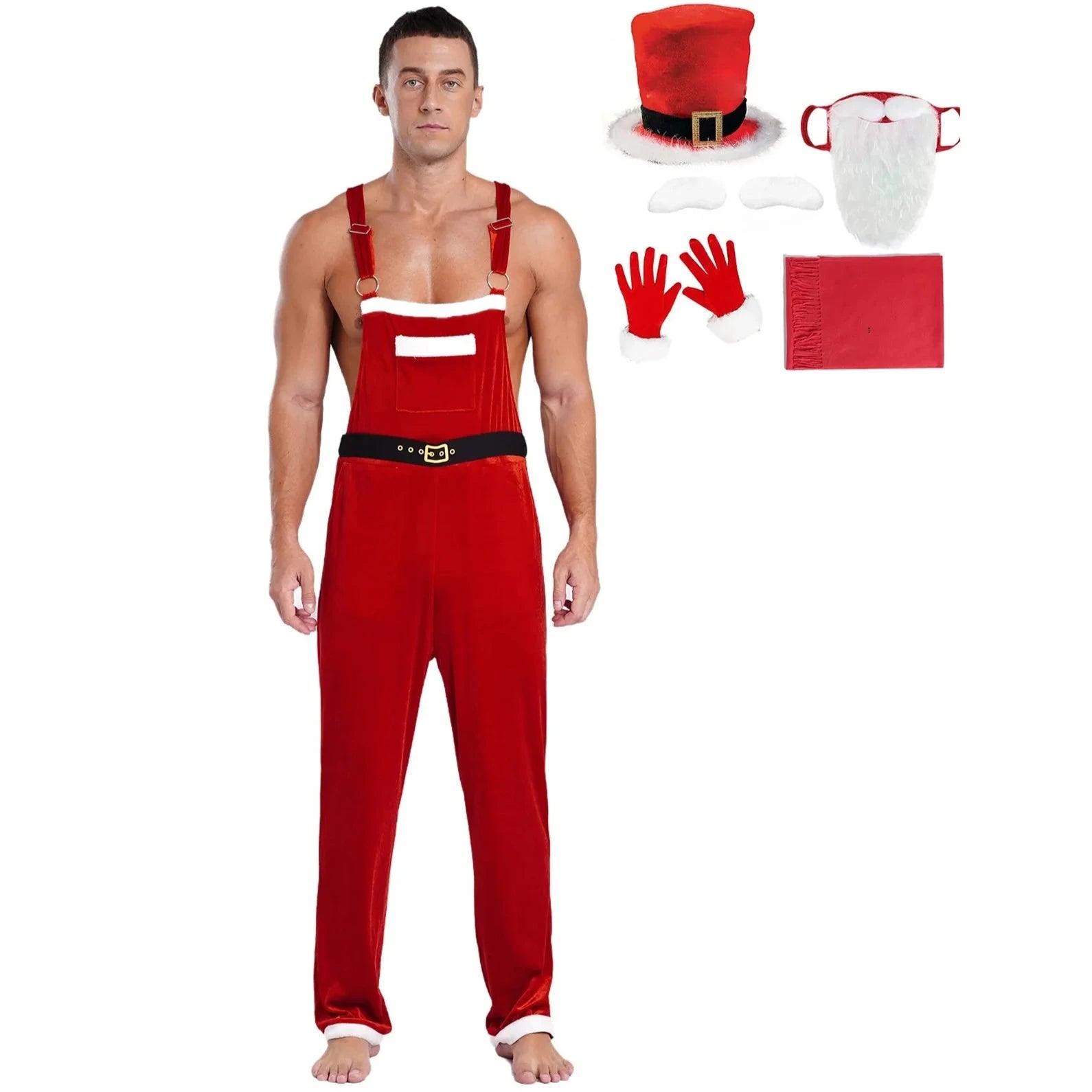 a sexy man in Santa’s Naughty Helper Jumpsuit Costume - pridevoyageshop.com - gay costumes, men role play outfits, gay party costumes and gay rave outfits