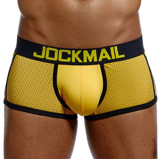 Yellow Jockmail - Mens Mesh Boxers: 2023 New Bulge Pouch Underwear - pridevoyageshop.com - gay men’s underwear and swimwear