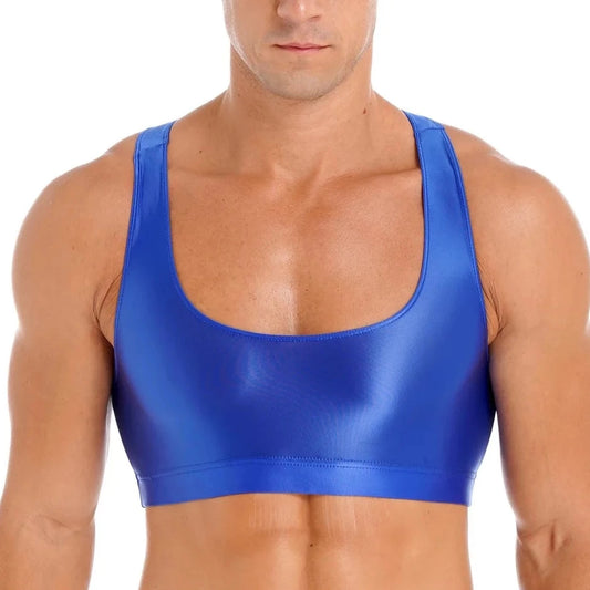 a sexy gay man in blue Men's Glossy Sports Crop Top | Gay Crop Tops & Sports Wear - pridevoyageshop.com - gay crop tops, gay casual clothes and gay clothes store
