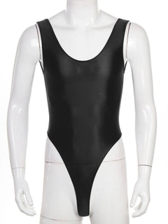 black The ’80s Shiny Thong Bodysuits - Men's Singlets, Bodysuits, Leotard & Unitard - pridevoyageshop.com