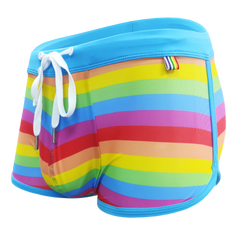 details of Gay Swimwear | Gay Men's Rainbow Drawstring Swim Trunks - pridevoyageshop.com - gay men’s underwear and swimwear