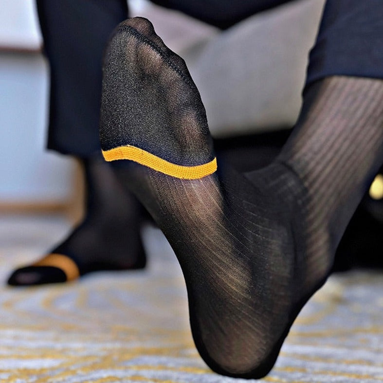 details black Sheer OTC Socks: Men's Sheer Dress Socks for the Sexy Gay Man- pridevoyageshop.com - gay men’s harness, lingerie and fetish wear