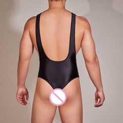 sexy gay man in black Gay Bodysuit and Singlet | Men's Glossy High Elastic Bodysuit - Men's Singlets, Bodysuits, Leotard & Unitard - pridevoyageshop.com