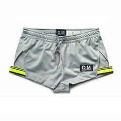 gray Gay Shorts | DM Side Show Gym Shorts - Men's Activewear, gym short, sport shorts, running shorts- pridevoyageshop.com