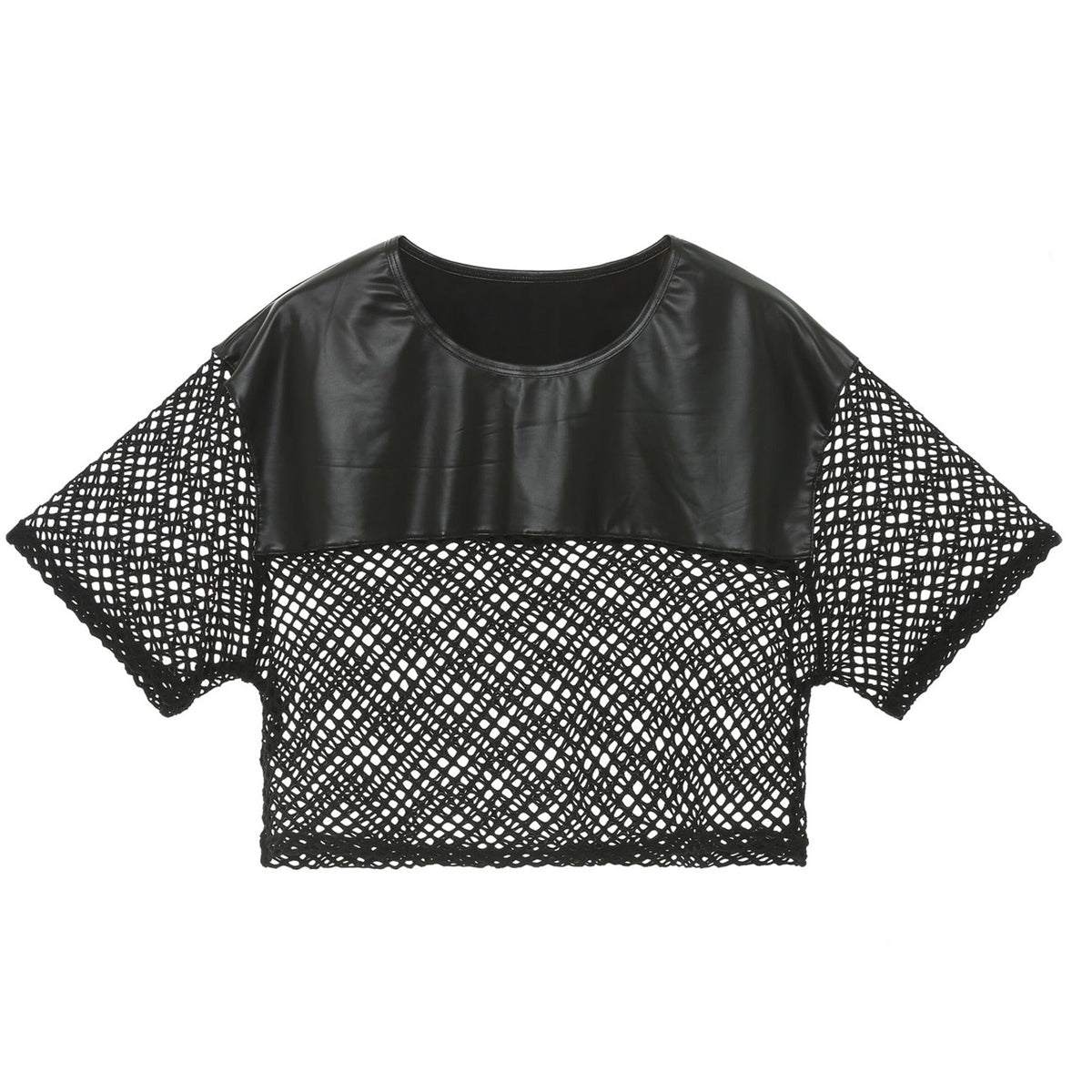 Men's Black PU Leather Fishnet Crop Top | Gay Crop Tops - pridevoyageshop.com - gay crop tops, gay casual clothes and gay clothes store