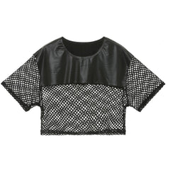 Men's Black PU Leather Fishnet Crop Top | Gay Crop Tops - pridevoyageshop.com - gay crop tops, gay casual clothes and gay clothes store