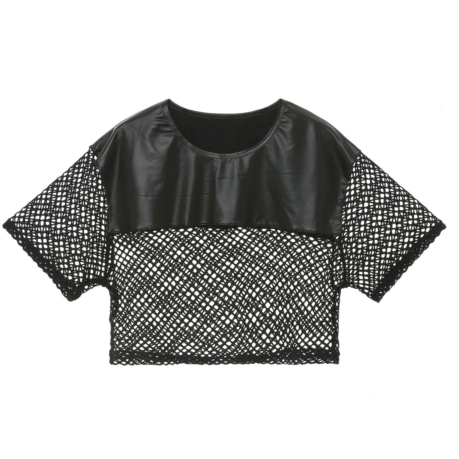 Men's Black PU Leather Fishnet Crop Top | Gay Crop Tops - pridevoyageshop.com - gay crop tops, gay casual clothes and gay clothes store