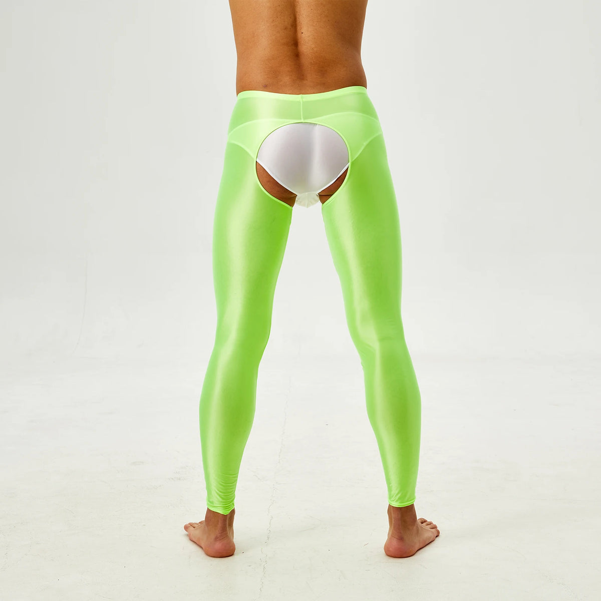 Tap Here Wet-Look Crotchless Leggings for Gay Men