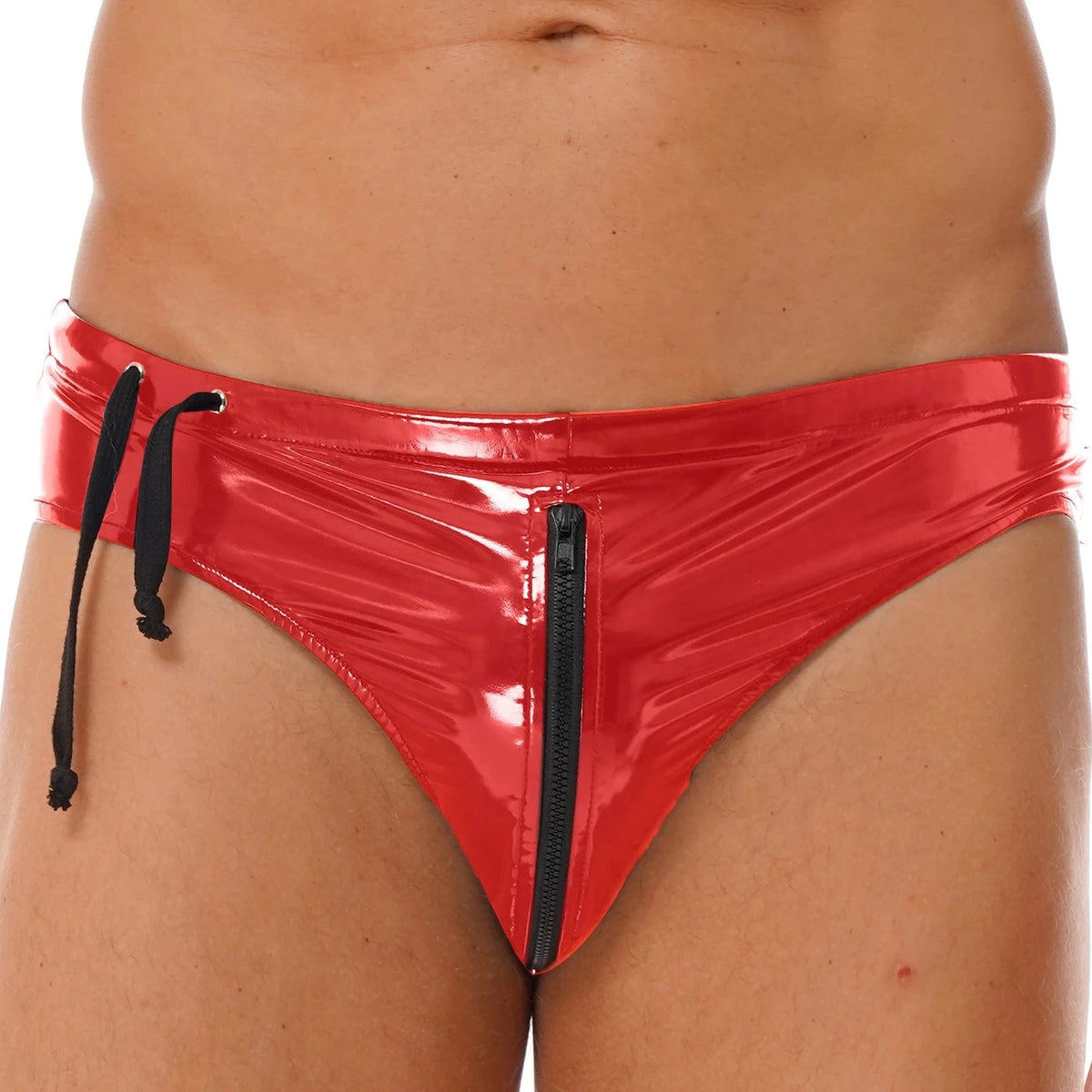 a hot man in red Gay Men's Wet Look Zipper Strapped Boxer Briefs - pridevoyageshop.com - gay men’s underwear and swimwear