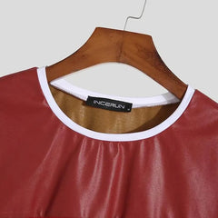 details of red Gay Fashion PU Leather Mesh Crop Tops | Gay Crop Tops & Clubwear - pridevoyageshop.com - gay crop tops, gay casual clothes and gay clothes store