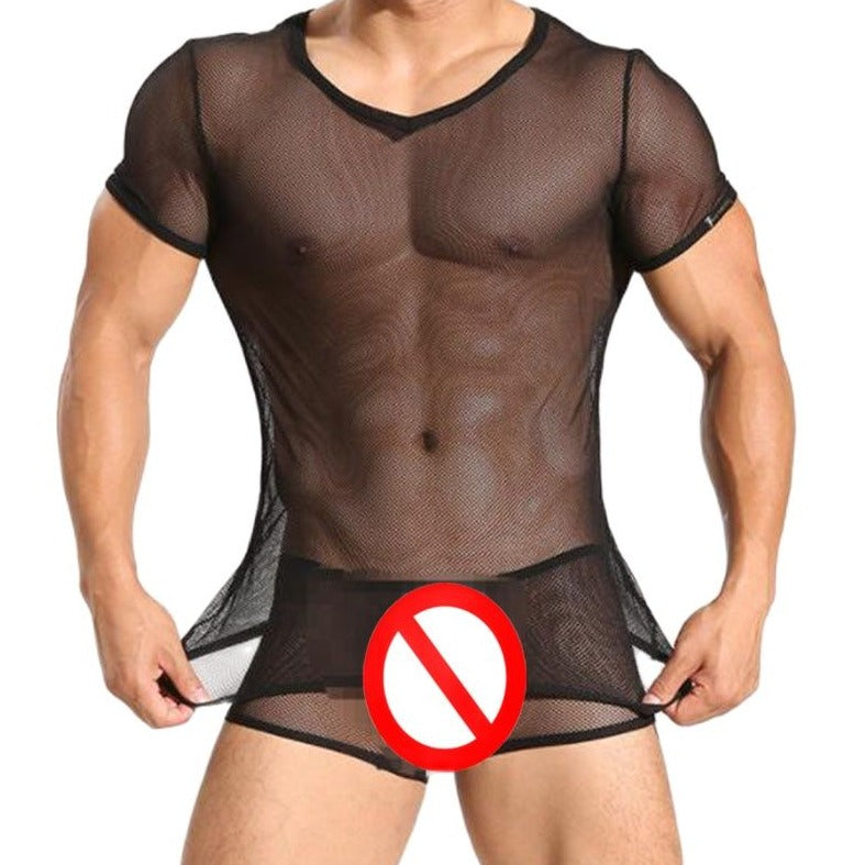 a hot gay man in black Men's Sheer Sleepwear Set | Gay Loungewear & Pajamas - pridevoyageshop.com - gay pajamas, gay loungewear, gay sleepwear