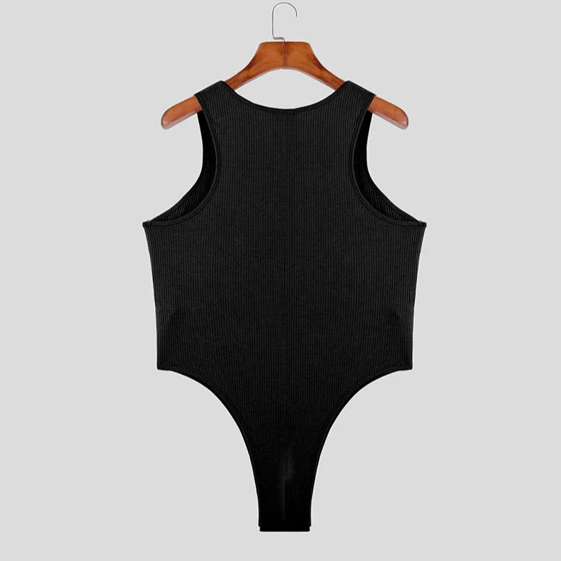 black Demure Ribbed Tank Bodysuit - Men's Singlets, Bodysuits, Leotard & Unitard - pridevoyageshop.com