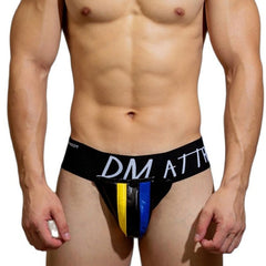 sexy man in yellow with blue Gay Jockstraps: Gay Faux Leather Jockstrap & Kinky Jockstrap- pridevoyageshop.com - gay men’s underwear and swimwear