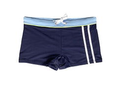 blue Gay Swimwear | Men's Square Cut Racing Stripe Swim Trunks - pridevoyageshop.com - gay men’s underwear and swimwear