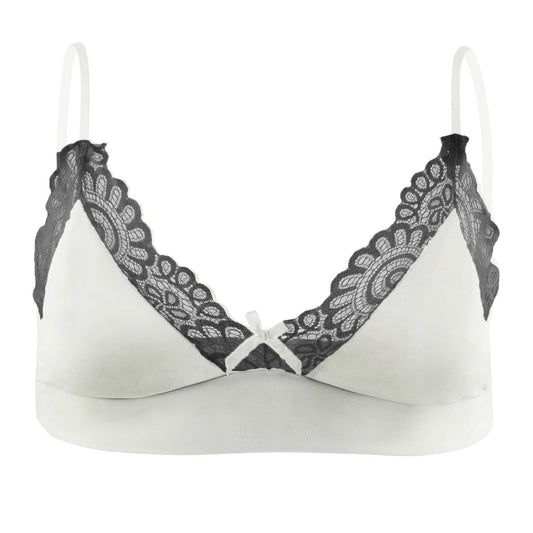black and white Sensual Lace Trim Bras: Bralette and Lingerie for Men- pridevoyageshop.com - gay men’s harness, lingerie and fetish wear
