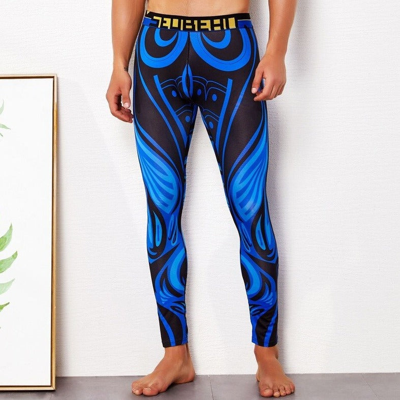 sexy gay man in ice blue Gay Leggings | Colorful Print Elemental Workout Leggings - pridevoyageshop.com - gay men’s underwear and activewear