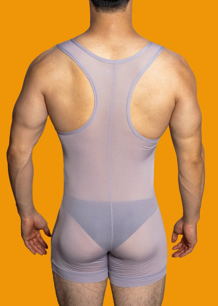 a sexy gay man in gray DM Sexy Boy See Through Singlet - Men's Singlets, Bodysuits, Leotard & Unitard - pridevoyageshop.com