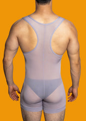 a sexy gay man in gray DM Sexy Boy See Through Singlet - Men's Singlets, Bodysuits, Leotard & Unitard - pridevoyageshop.com