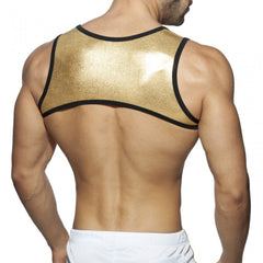 sexy gay man in gold Men's Metallic Chest Harness | Gay Harness- pridevoyageshop.com - gay men’s harness, lingerie and fetish wear