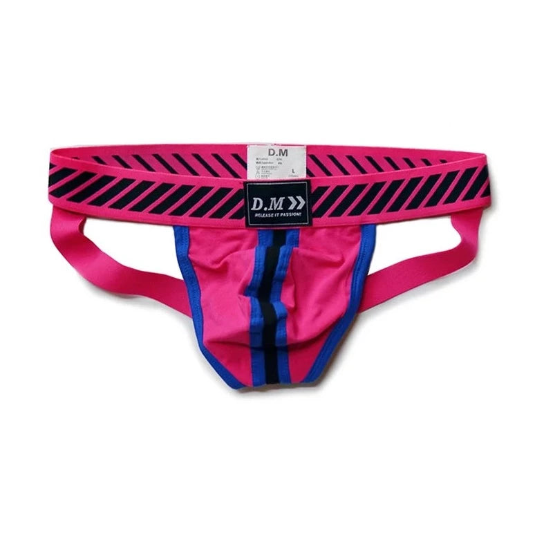 rose red DM Men's Racing Stripe Jockstrap - pridevoyageshop.com - gay men’s underwear and swimwear