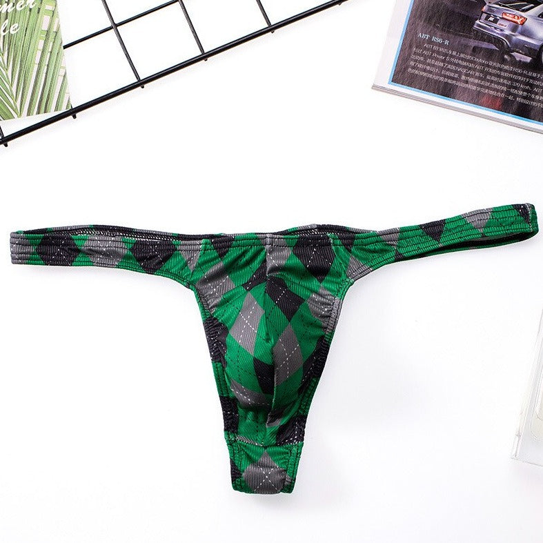 blue white Sexy Plaid Bulging Pouch Thongs | Gay Men Underwear- pridevoyageshop.com - gay men’s underwear and swimwear