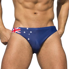 a hot gay man in Australia National Flags Skinny Swim Briefs - pridevoyageshop.com - gay men’s underwear and swimwear
