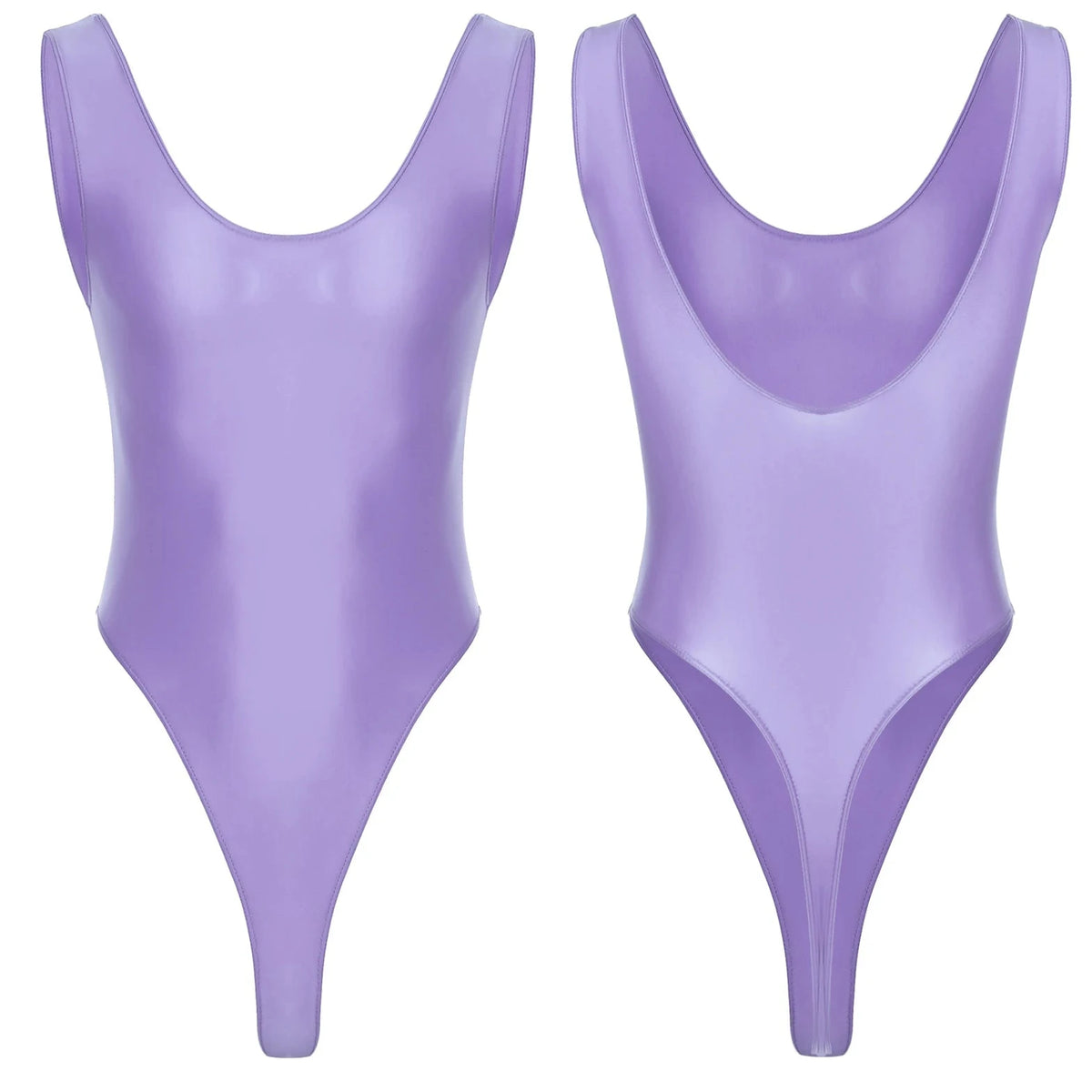 Light Purple Fluorescent Green The ’80s Shiny Thong Bodysuits - Men's Singlets, Bodysuits, Leotard & Unitard - pridevoyageshop.com