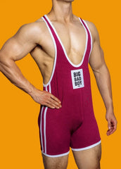 a sexy gay man in Burgundy DM Big Bad Boy Wrestling Singlet - Men's Singlets, Bodysuits, Rompers & Jumpsuits - pridevoyageshop.com